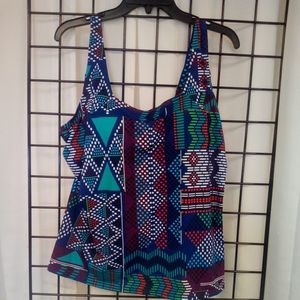 Roamans Plus size Tankini Top Multicolored 18W Built in bra NWOT
